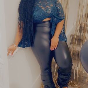 Green flower patter crop top with bell bottom sleeves. Worn once